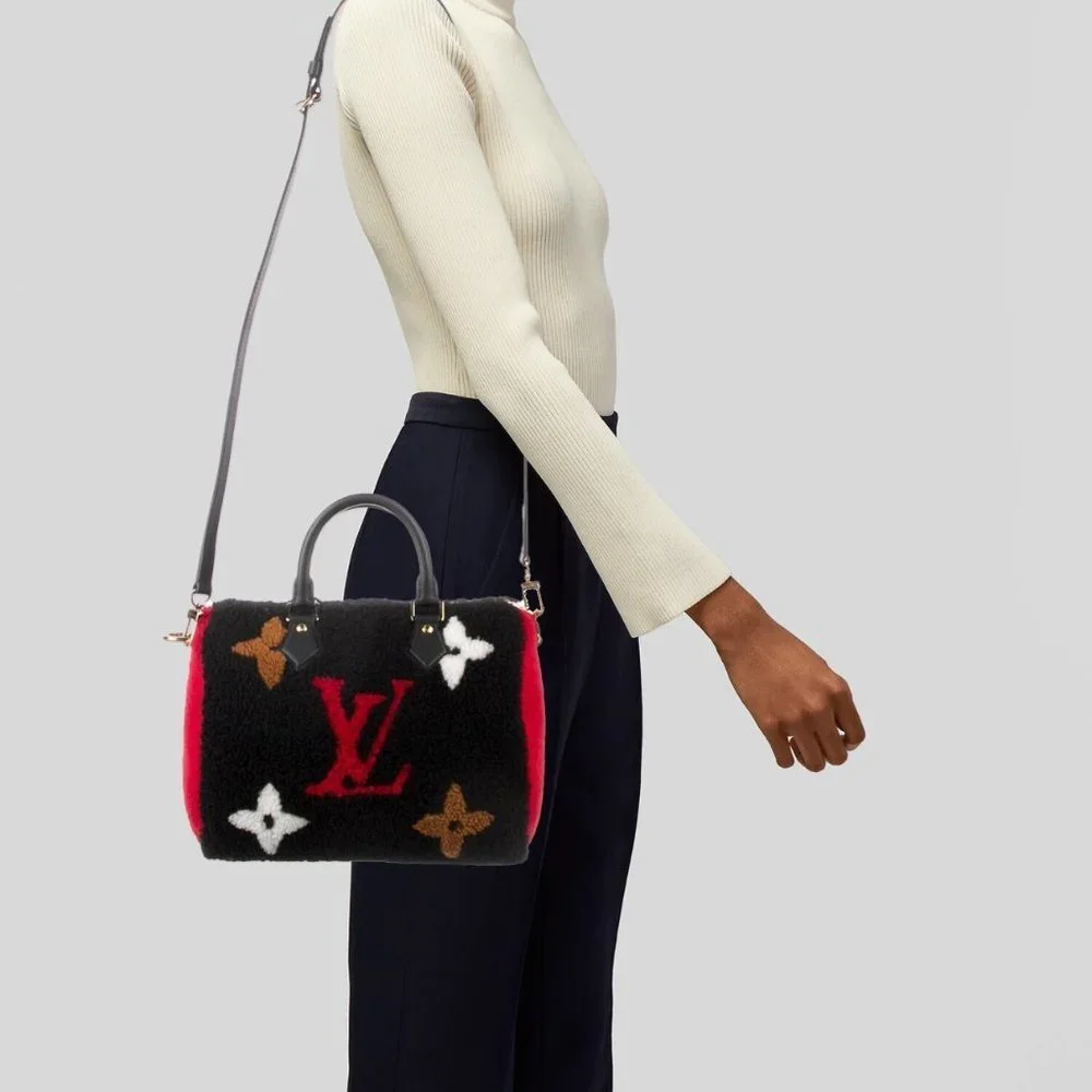 Louis Vuitton Teddy Speedy 25 red/black Monogram Shearling Bandouliere LV Bag - Picture 3 of 16